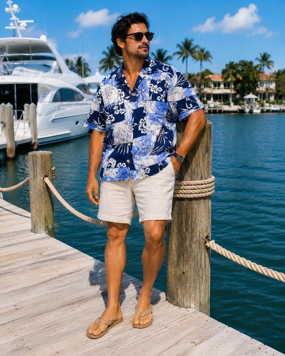 Tommy Bahama 100% Silk Hawaiian Shirt XL Blue White Tropical Camp Vacation